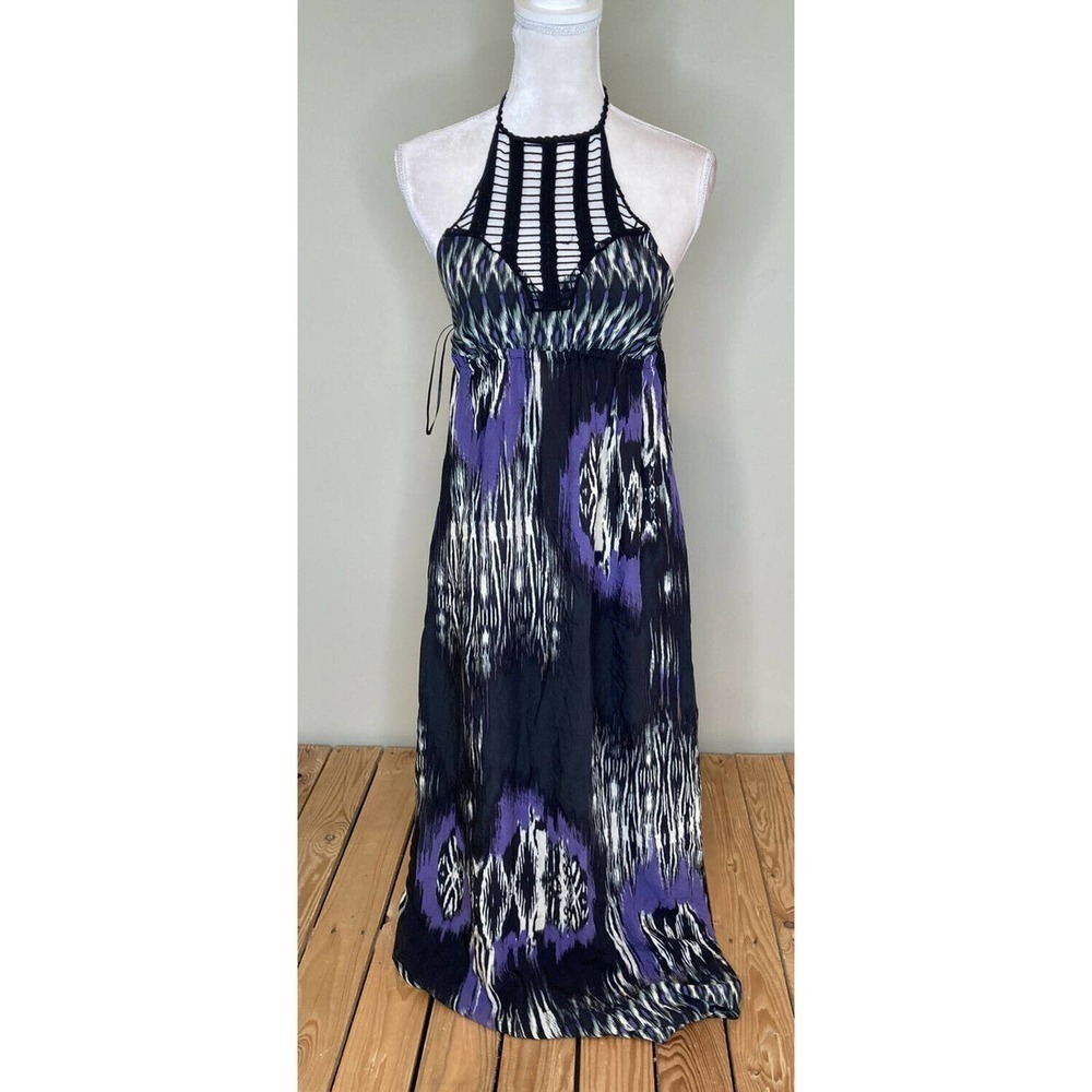 NWT Lani Halter Maxi Dress Large Women’s Purple Black Crochet MSRP $58.50